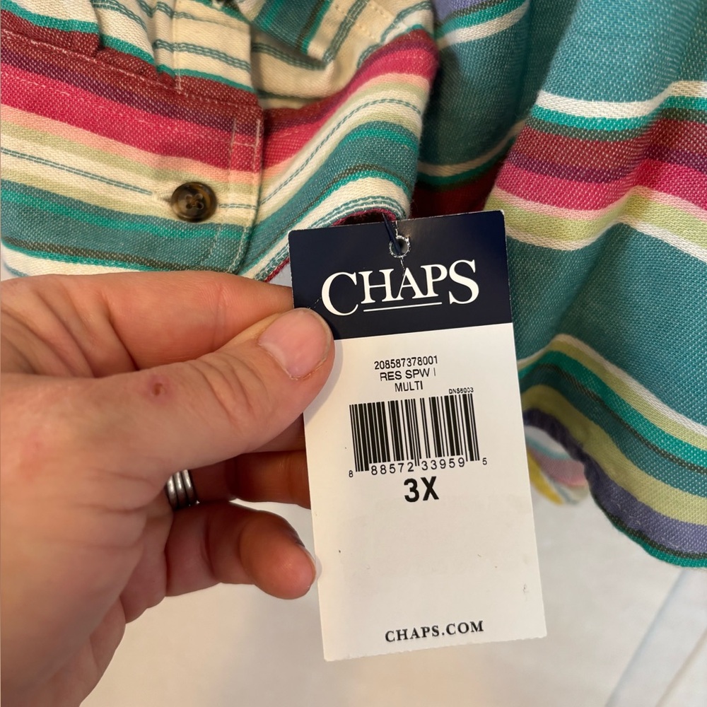 Chaps | Women’s Vibrant Striped Button Down Shirt | Size 3X - Picture 7 of 8
